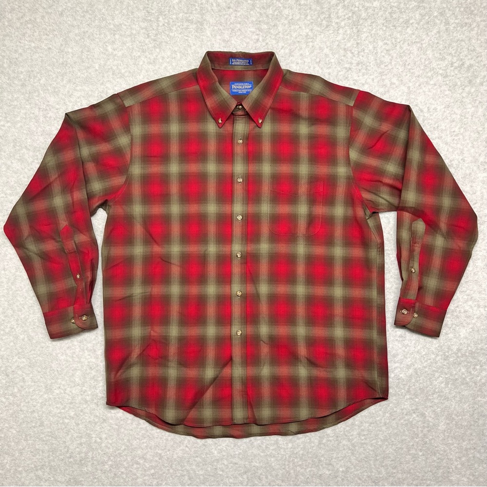 Pendleton Virgin Wool Plaid Long Sleeve Shirt Size XL Red Plaid Flannel